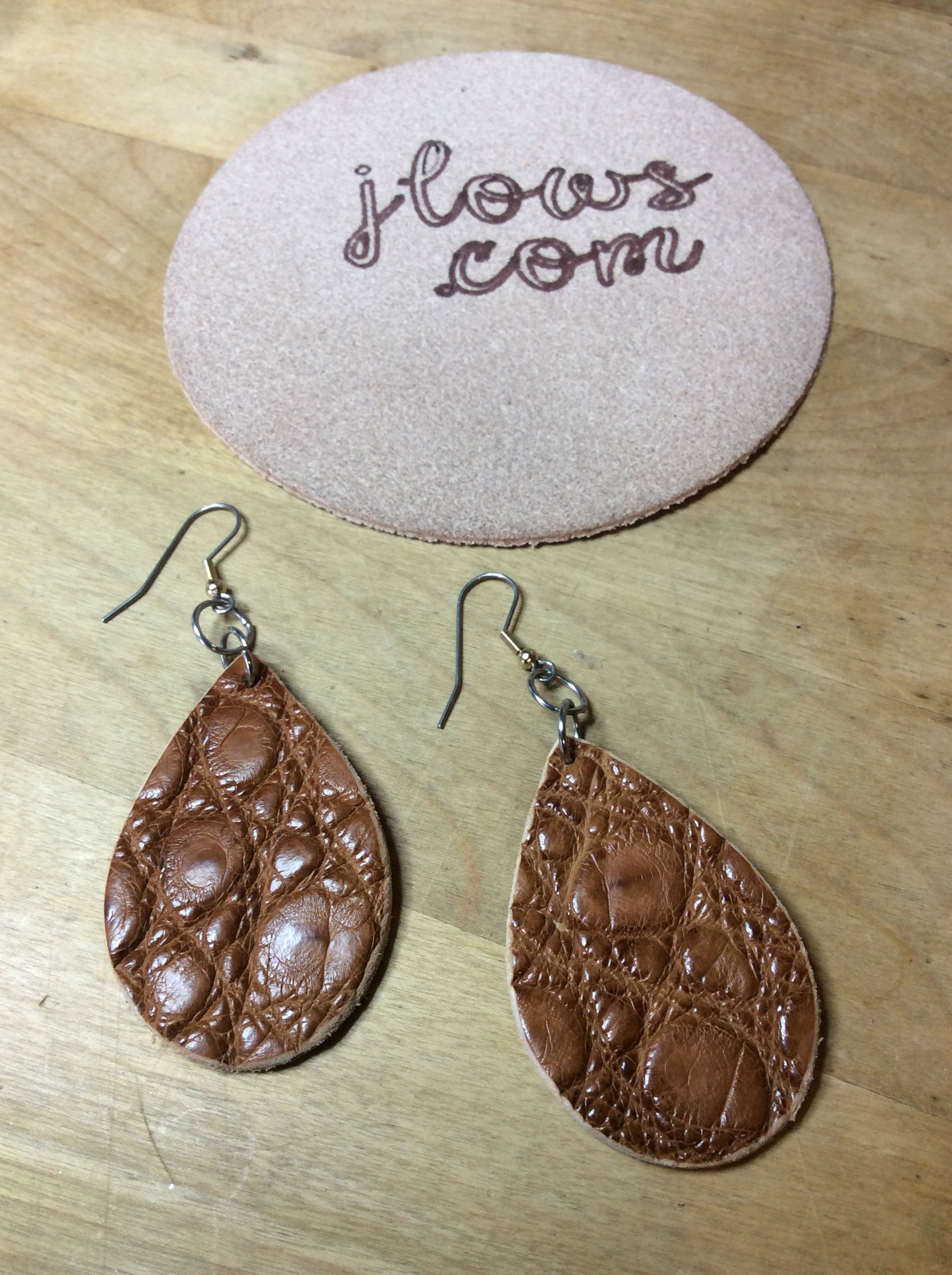 Brown LV Leather Teardrop & Apricot Crystal Stone Earrings – The