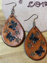 Load image into Gallery viewer, Butterfly &amp; Floral Leather Teardrop Earrings
