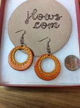 Load image into Gallery viewer, Orange Leather and Yellow Hoop Earrings
