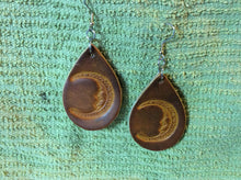 Load image into Gallery viewer, Celestial Moon Earrings Leather Teardrop
