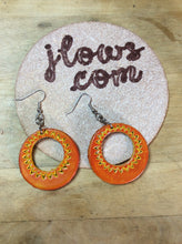 Load image into Gallery viewer, Orange Leather and Yellow Hoop Earrings
