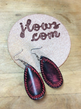 Load image into Gallery viewer, Curved Teardrop Leather Earrings with Hand Tooled Design
