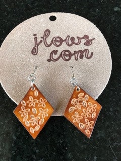 Leather Earrings Caramel Floral