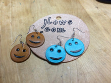 Load image into Gallery viewer, Smiley Face Custom Leather Earrings Boho Chic Don&#39;t Worry Be Happy
