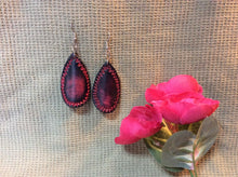 Load image into Gallery viewer, Curved Teardrop Leather Earrings with Hand Tooled Design
