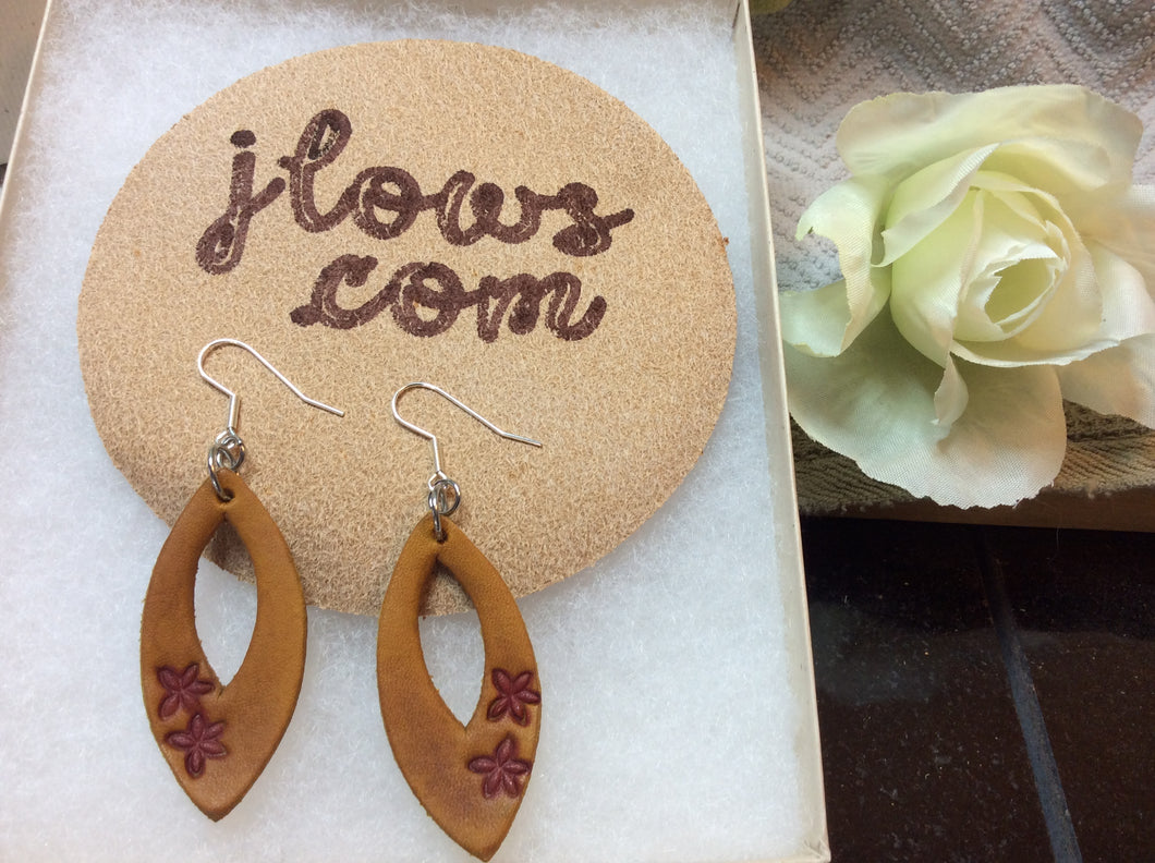 Floral Earrings Hand Tooled Leather