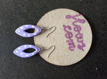 Load image into Gallery viewer, Purple Leather Hand Painted Earrings with White Polka Dots
