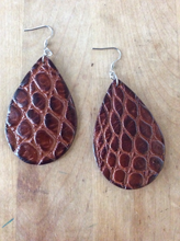 Load image into Gallery viewer, Gator and Leather Teardrop Earrings
