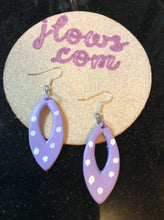 Load image into Gallery viewer, Purple Leather Hand Painted Earrings with White Polka Dots
