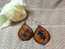 Load image into Gallery viewer, Butterfly Dangle Leather Earrings Teardrop
