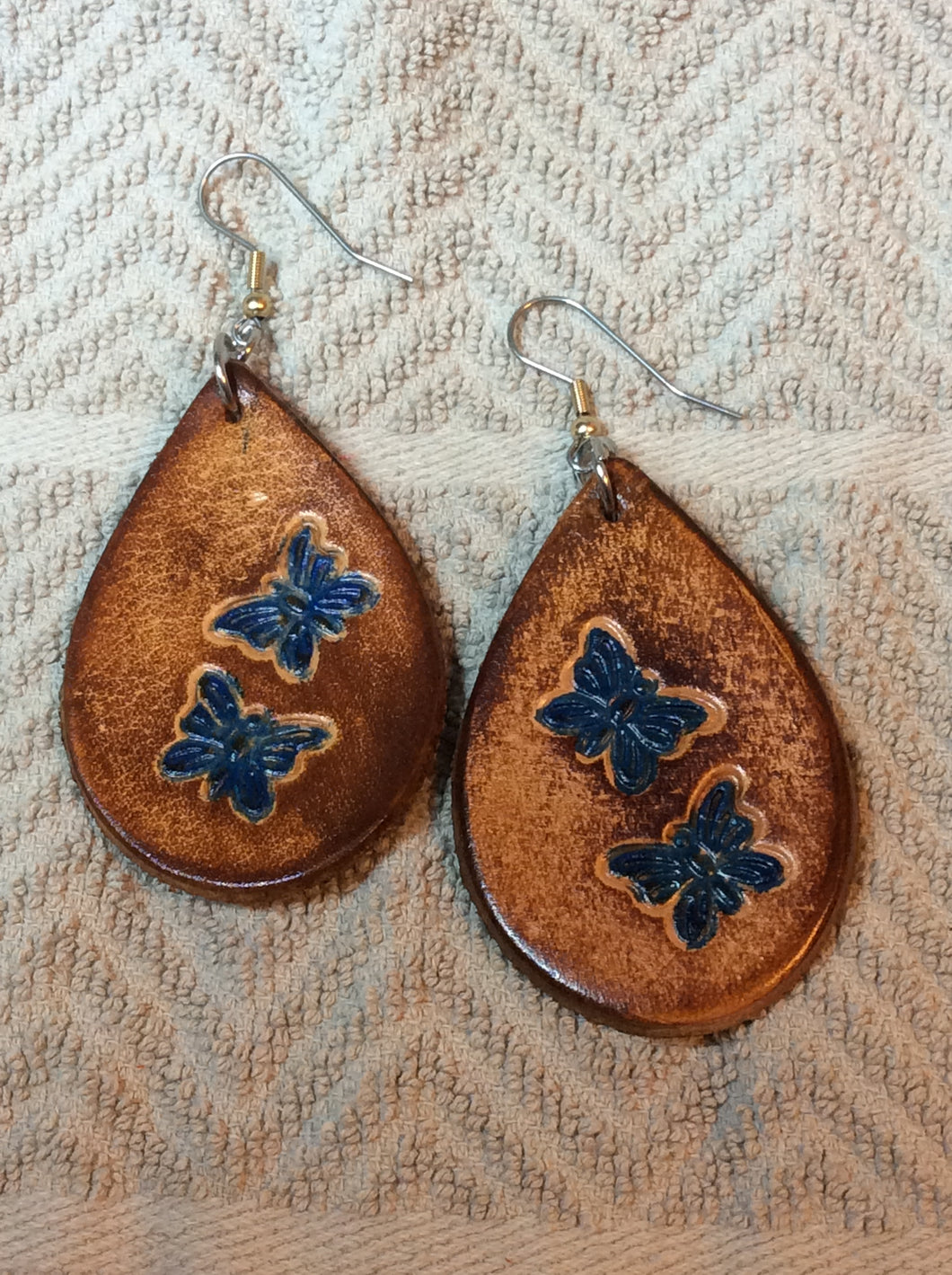 Butterfly Dangle Leather Earrings Teardrop