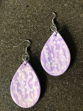 Load image into Gallery viewer, Teardrop Leather Earrings Purple and White Boho Style
