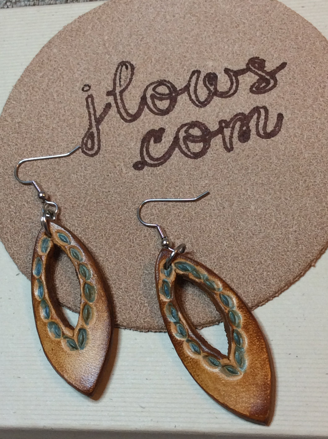 Boho Leather Hand Tooled Earrings in Eclipse Shape