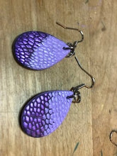 Load image into Gallery viewer, Purple Ostrich Teardrop Earrings Small Boho Chic
