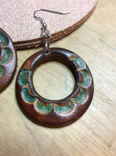 Load image into Gallery viewer, Leather Hoop Earrings Hand Tooled and Painted
