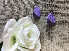 Load image into Gallery viewer, Purple Ostrich Teardrop Earrings Small Boho Chic
