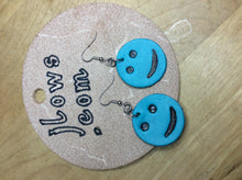 Load image into Gallery viewer, Smiley Face Custom Leather Earrings Boho Chic Don&#39;t Worry Be Happy
