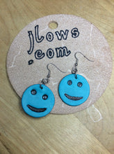 Load image into Gallery viewer, Smiley Face Custom Leather Earrings Boho Chic Don&#39;t Worry Be Happy
