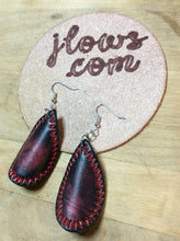 Load image into Gallery viewer, Curved Teardrop Leather Earrings with Hand Tooled Design
