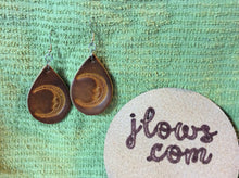 Load image into Gallery viewer, Celestial Moon Earrings Leather Teardrop
