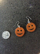 Load image into Gallery viewer, Smiley Face Custom Leather Earrings Boho Chic Don&#39;t Worry Be Happy
