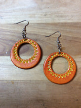 Load image into Gallery viewer, Orange Leather and Yellow Hoop Earrings
