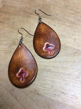 Load image into Gallery viewer, Boho Teardrop Leather Earrings with Hand Tooled Mushrooms
