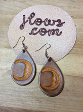 Load image into Gallery viewer, Celestial Moon Earrings Leather Teardrop
