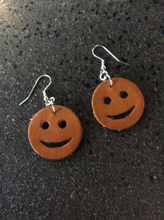 Load image into Gallery viewer, Smiley Face Custom Leather Earrings Boho Chic Don&#39;t Worry Be Happy
