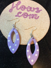 Load image into Gallery viewer, Purple Leather Hand Painted Earrings with White Polka Dots
