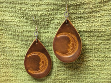 Load image into Gallery viewer, Celestial Moon Earrings Leather Teardrop
