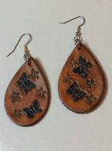 Load image into Gallery viewer, Butterfly &amp; Floral Leather Teardrop Earrings
