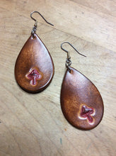 Load image into Gallery viewer, Boho Teardrop Leather Earrings with Hand Tooled Mushrooms
