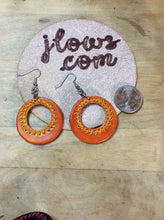 Load image into Gallery viewer, Orange Leather and Yellow Hoop Earrings
