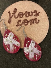 Load image into Gallery viewer, Bohemian Leather Teardrop Earrings in Raspberry with Abstract Design
