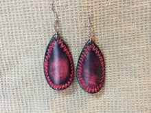 Load image into Gallery viewer, Curved Teardrop Leather Earrings with Hand Tooled Design
