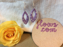 Load image into Gallery viewer, Purple Leather Hand Painted Earrings with White Polka Dots
