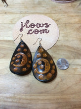 Load image into Gallery viewer, Celestial Moon and Stars Leather Earrings in Teardrop Shape
