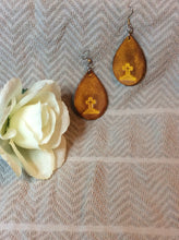 Load image into Gallery viewer, Cross Teardrop Earrings in Leather
