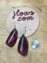 Load image into Gallery viewer, Curved Teardrop Leather Earrings with Hand Tooled Design
