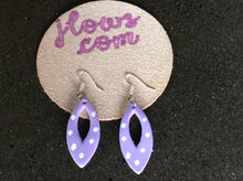 Load image into Gallery viewer, Purple Leather Hand Painted Earrings with White Polka Dots
