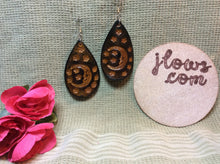 Load image into Gallery viewer, Celestial Moon and Stars Leather Earrings in Teardrop Shape
