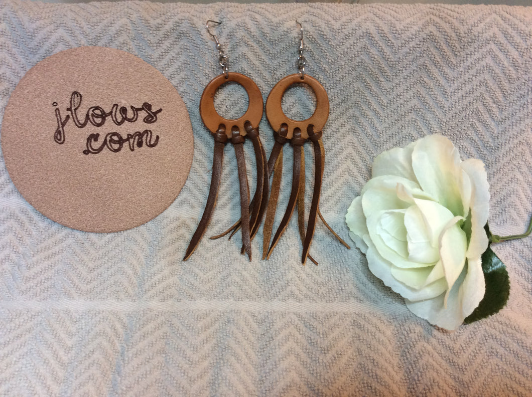 Long Tassle & Hoop Earrings in Leather