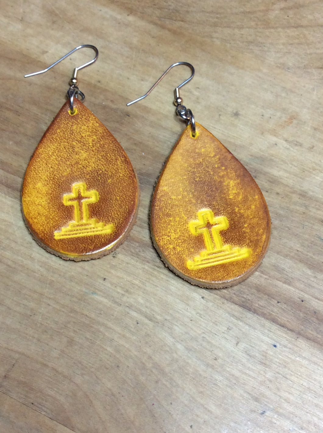 Cross Teardrop Earrings in Leather