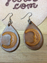 Load image into Gallery viewer, Celestial Moon Earrings Leather Teardrop
