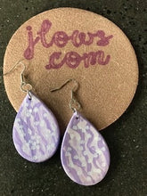Load image into Gallery viewer, Teardrop Leather Earrings Purple and White Boho Style

