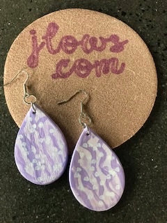 Teardrop Leather Earrings Purple and White Boho Style