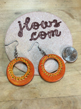 Load image into Gallery viewer, Orange Leather and Yellow Hoop Earrings
