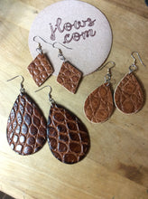 Load image into Gallery viewer, Alligator and Real Leather Boho Teardrop Earrings
