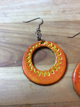 Load image into Gallery viewer, Orange Leather and Yellow Hoop Earrings
